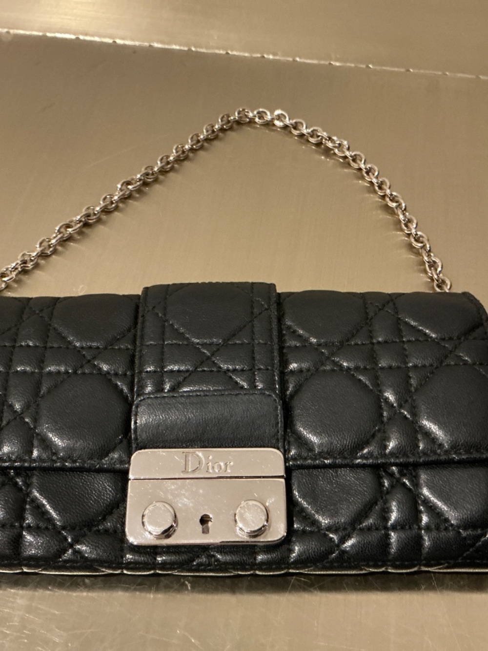 Authentic Christian Dior New Lock Pochette Black Quilted Lambskin Chain Bag - Picture 3 of 9